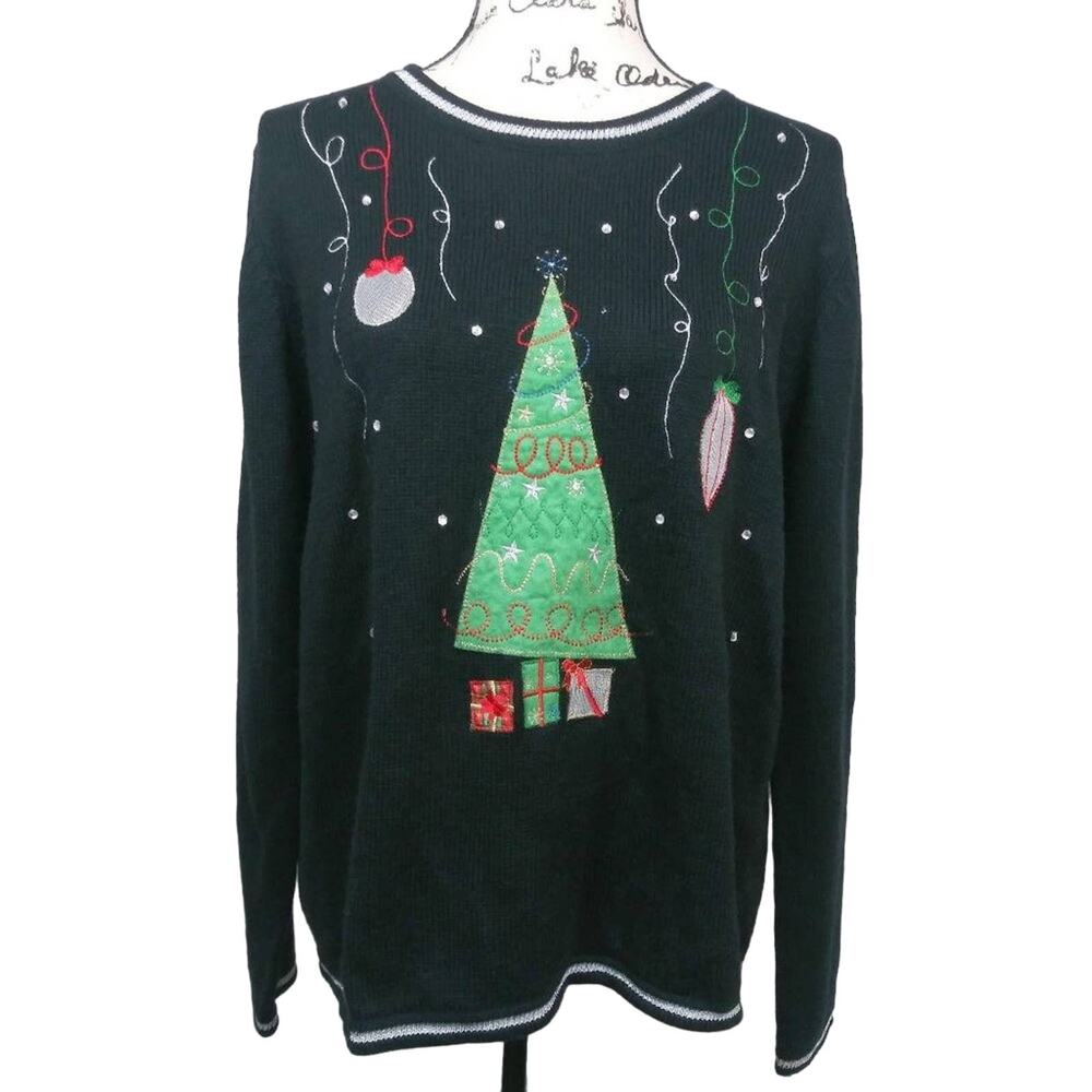 White Stag Christmas Tree Sweater Black Size XL